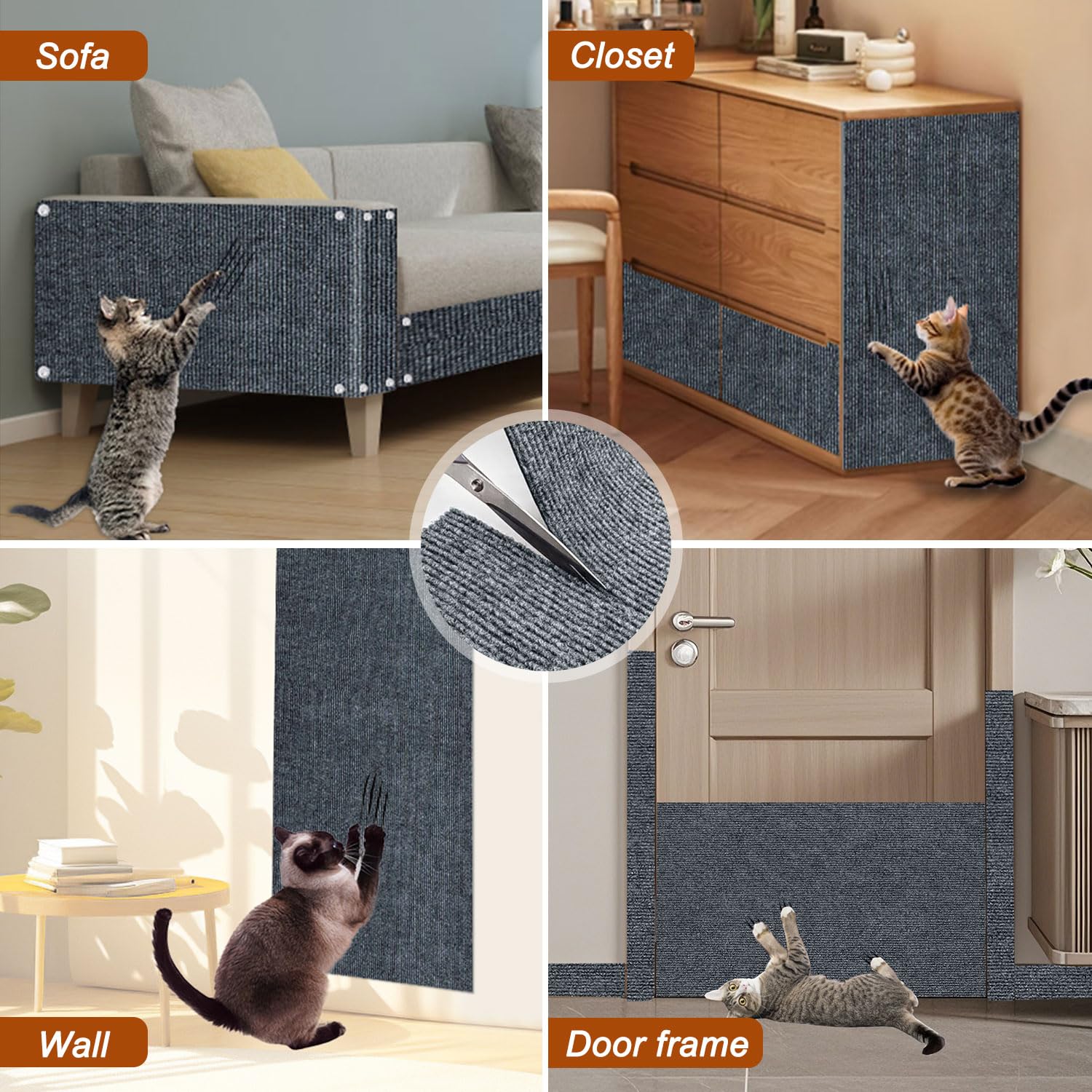 Cat Scratch Mat,118.5"x15.9" Trimmable Self-Adhesive Cats Scratch Carpet,Couch Protector from Cats Claw, Cat Scratch Furniture Protector, Indoor Furniture Protection for Chair, Wall,Sofa(Dark Gray)