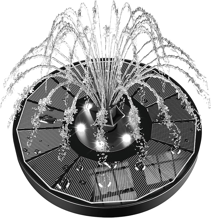 SZMP Solar Fountain Upgraded 100% Glass Panel, 3.5W Floating Solar Powered Water Pump Built-in 2000 Battery with 7 Nozzle & 4 Fixer, Solar Bird Bath Fountains for Garden, Pond, Outdoor