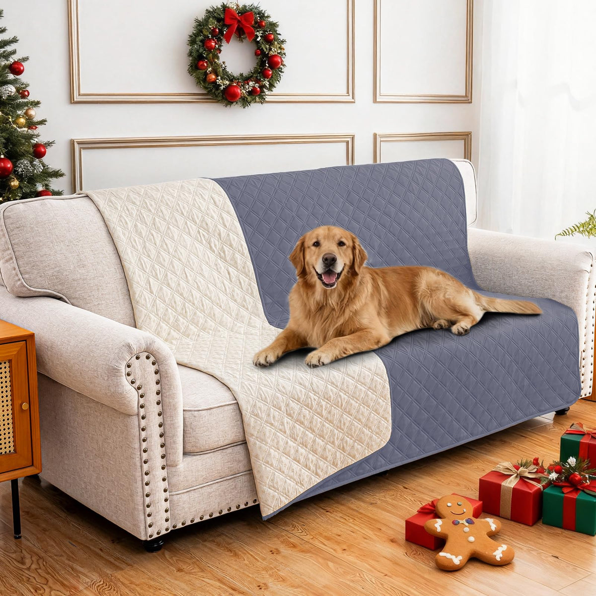 CYCMACO Waterproof Couch Covers for Pets, Waterproof Dog Bed Cover, Anti-Slip Soft Dog Blankets, Couch Cover for Dogs Washable, Pet Blanket for Puppy Large Dogs Cat (68x82 Inch, Beige)