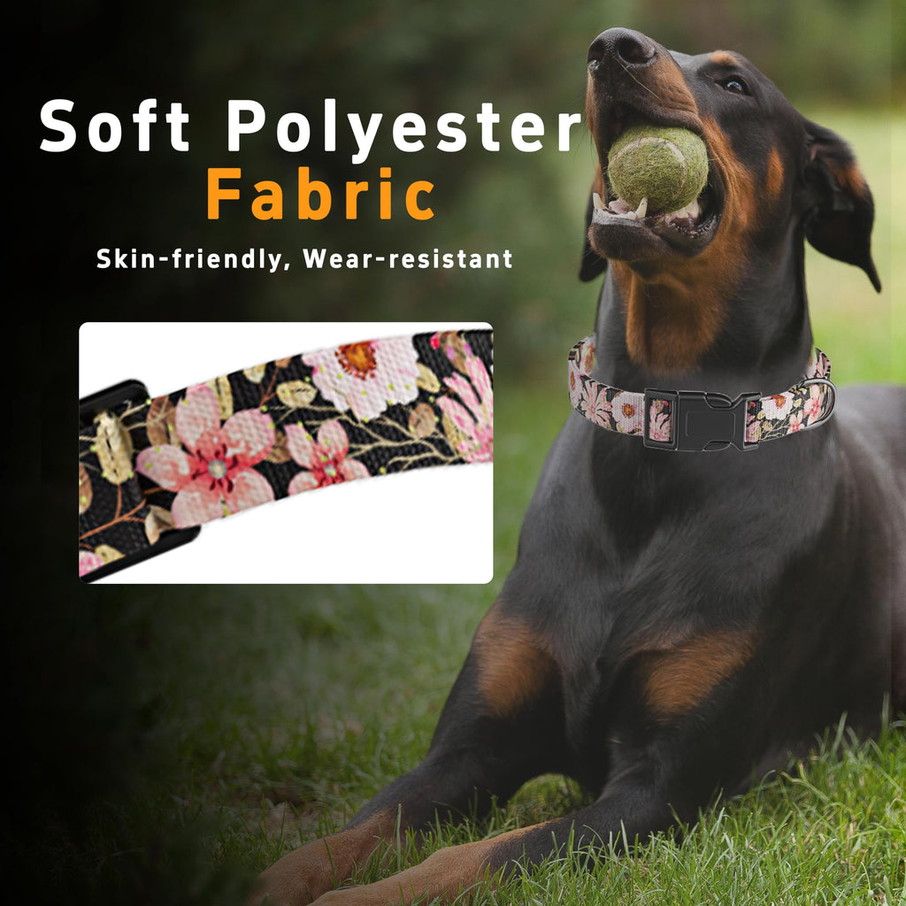 Seyezo Dog Collar, Adjustable Floral Pattern Puppy Collar, Light Pink, S