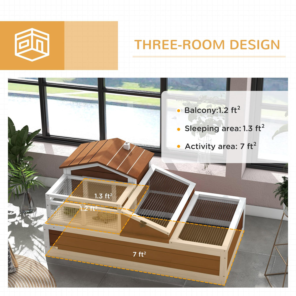 PawHut 3- Room Tortoise House Habitat with Balcony & 2 Stories, Indoor/Outdoor Wooden Tortoise Enclosure with Ladder, Tray, Openable Roof, Large Reptile Cage, 44" x 25. 5" x 23", Coffee