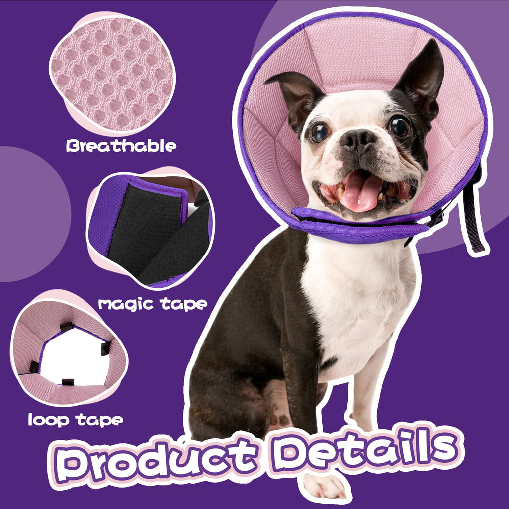 Allroaring Adjustable Dog Cone for Spay, Comfy Recovery Collar Purple L