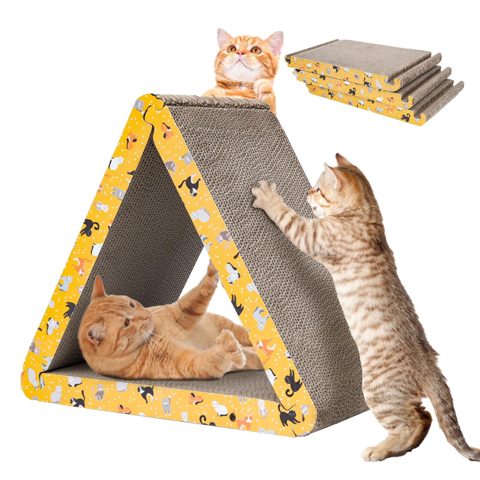 Cat Scratcher, Cat Scratching Board - Foldable Triangle 6-Sided Cardboard