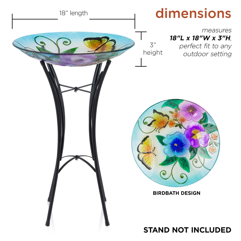 Alpine Corporation 18" Glass Birdbath Topper with Colorful Butterfly and Flowers