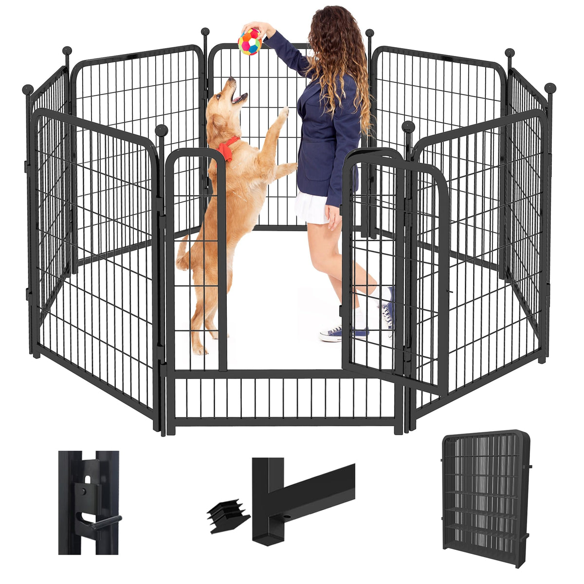 Jhsomdr Dog Playpen 32 inch 30 Panels Indoor Outdoor Dog Pen for Medium/Small Dogs Heavy Duty Metal Dog Fence Outdoor for Yard, Puppy Playpen with Door Portable Pet Fence for RV Camping Yard