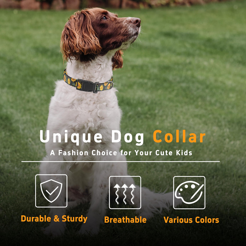 Seyezo Dog Collar, Sunflower Puppy Collar for Boys Girls Black Sunflower, L