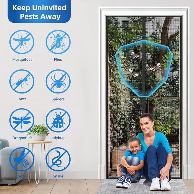 Upgraded PET Mesh Magnetic Screen Door Stronger Than Fiberglass and Polyester,Hands Free,Keep Bugs Out,Pet & Kid Friendly,Fit Door Size 36" X 82", Screen Size 38" X 84"