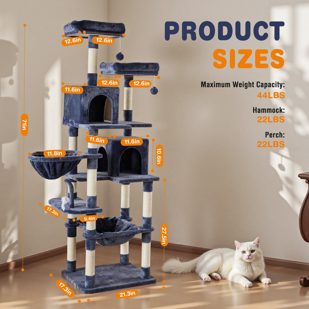 Aidoly 71 Inch Large Cat Tree Tower with Sisal Scratching Post