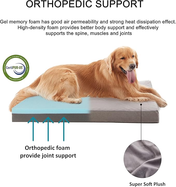 GOHOO PET Orthopedic Memory Foam Dog Bed, Cooling Dog Beds for Medium Dogs -Waterproof Pet Bed for Crate with Removable Washable Cover, M(29inch,45Lbs)