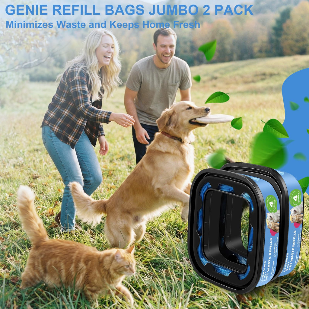 Genie Refill Bags for Cat Dog 2 Pack - Total 56FT Lasts Up to 8 Months - 2026 New Superior Odor Control for Dog Poop Cat Litter Bags - Pet Waste Refill Bags Fits Pet Genie and Litter Genie Pails