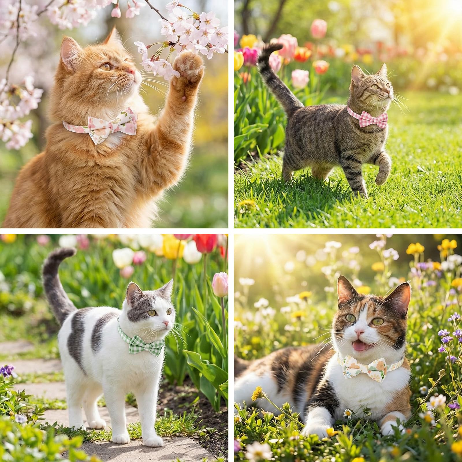10 Pcs Spring Cat Collar Breakaway with Bow Tie and Bell (Flower)