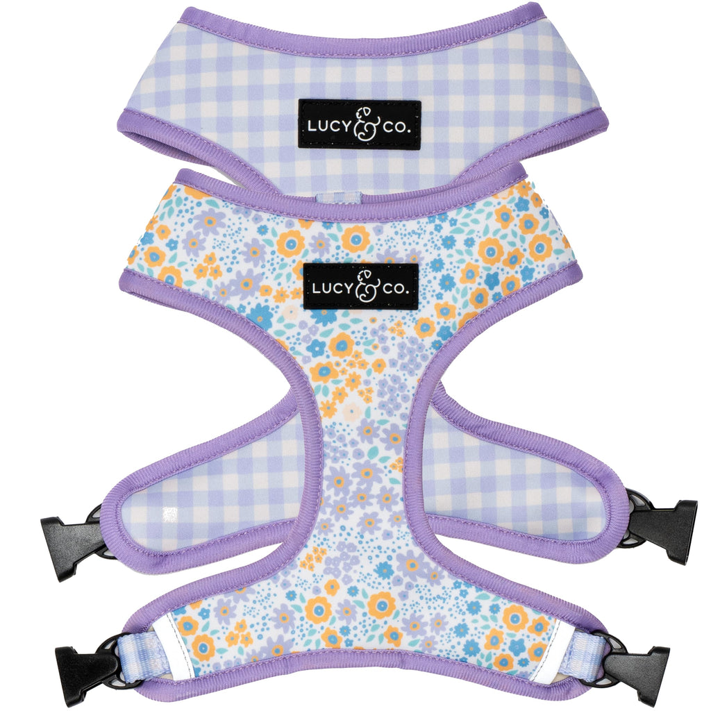 Lucy & Co. Reversible Dog Harness - Water-Repellent Neoprene, Dual-Print Design, Easy Swap Style, Adjustable Comfort Fit - Among Wildflowers Reversible Harness - Large