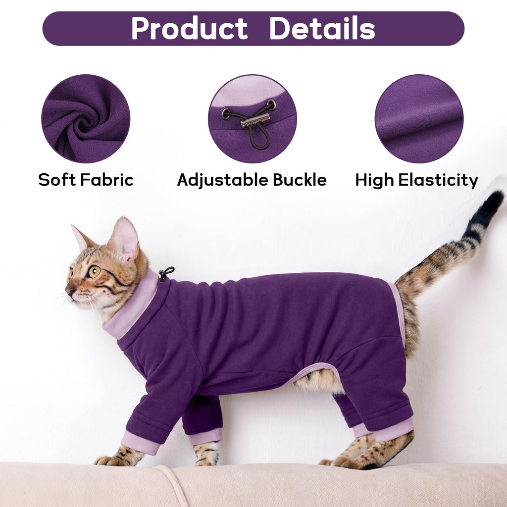 PUMYPOREITY Cat Calming Sweater – Helps Reduce Licking & Grooming Habits, Daily Comfort Shirt for Anxious Cats, Lightweight Fabric for Fur Control, Purple, S