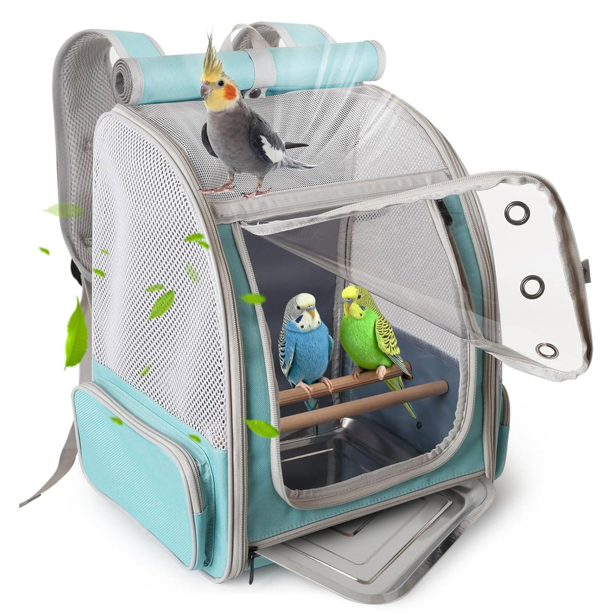 Cylindrical Portable Bird Carrier Travel Cage with Stands and Tray (Grey, Medium Carrier)