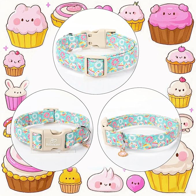 Adjustable Summer Dog Collar, Cute Mint Dessert Dog Collars for Small Dogs, Lightweight Quick-Release Buckle Collar for Boy&Girl Dogs S