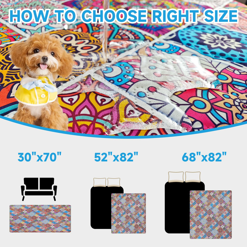 YOSEPATI Waterproof Dog Blanket, Bohemian Dog Bed Cover Pet Blanket, Reversible Sofa Couch Cover for Dogs Washable, Protect Furniture Bed Couch Sofa for Puppy Cat (Colorful Medallion, 52×82 Inch)