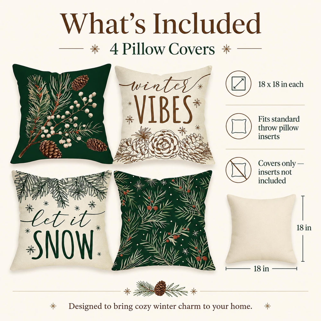Fahrendom Winter Vibes Green Decorative Throw Pillow Covers