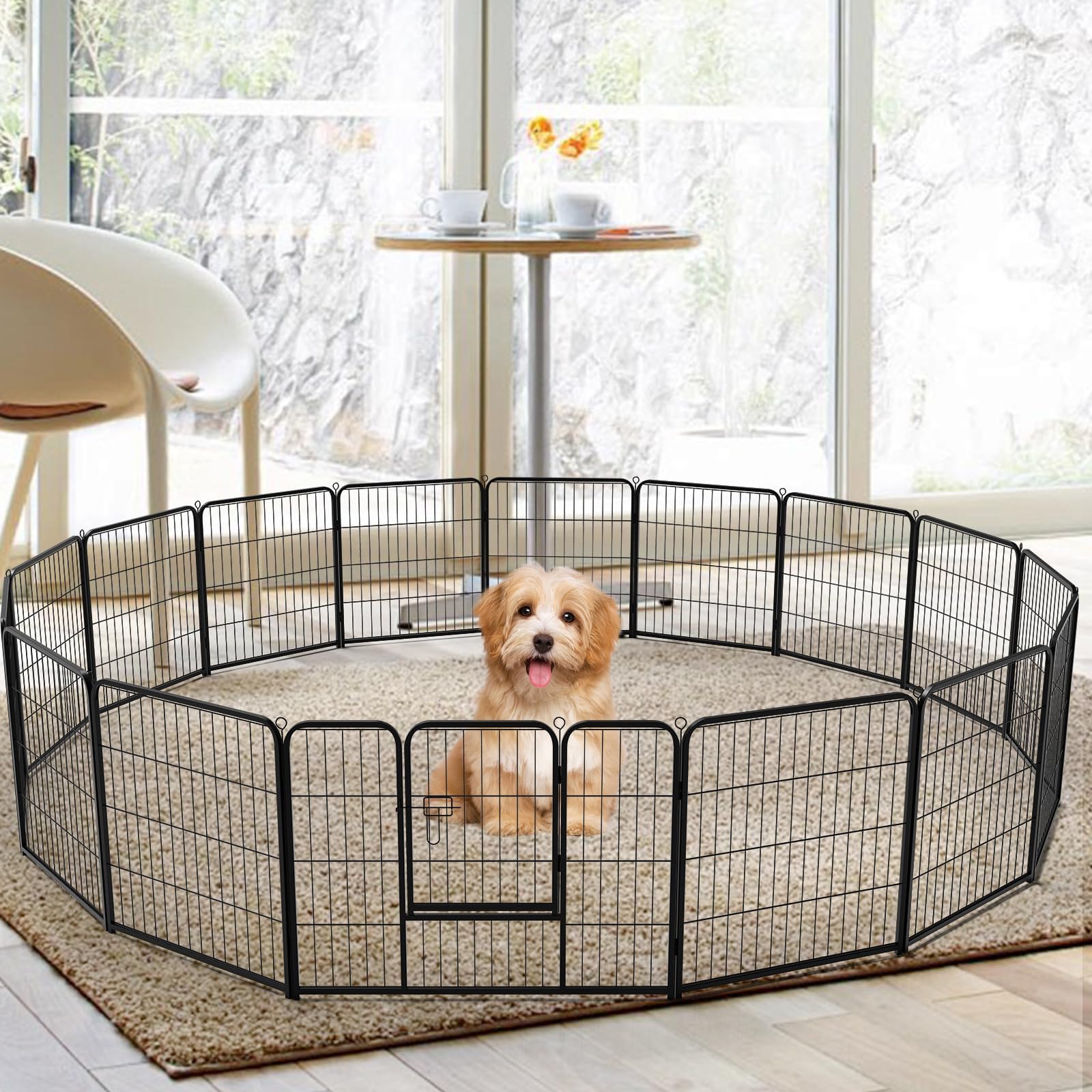 NEWBULIG Dog Playpen Indoor 24 Inch 16 Panels, Metal Outdoor Dog Fence Pen