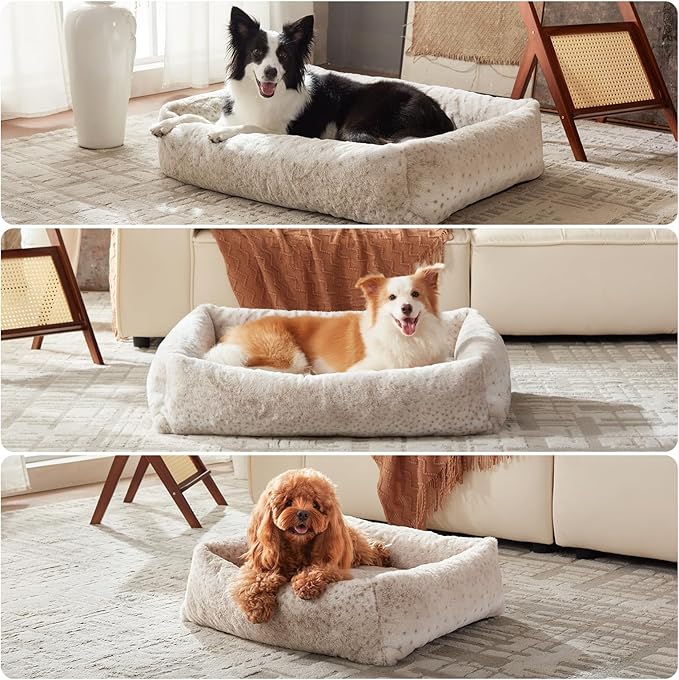 JOEJOY Dog Bed Medium Size Dog, Washable Orthopedic Premium Soft Corduroy Fleece Pet Bed with Removable Zipper Cover, Cute Calming Puppy Bed with Non Skid Bottom