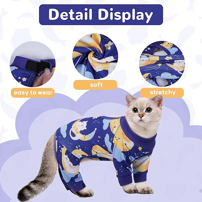 PUMYPOREITY Cat Hair Sticky Shirt – Breathable & Lightweight, Reduces Shedding Fur Pajamas, Prevents Licking Wounds After Surgery, Cat Sweaters - Soft & Machine Washable, Blue, M