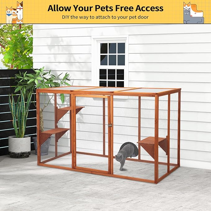 Nyeekoy Catio Outdoor Cat Enclosure, 71" Large Catios for Cats Patio, Outside Cat Enclosures, Cattio with Waterproof Roof, Clearance Cat Cage for Multiple Cats, Orange