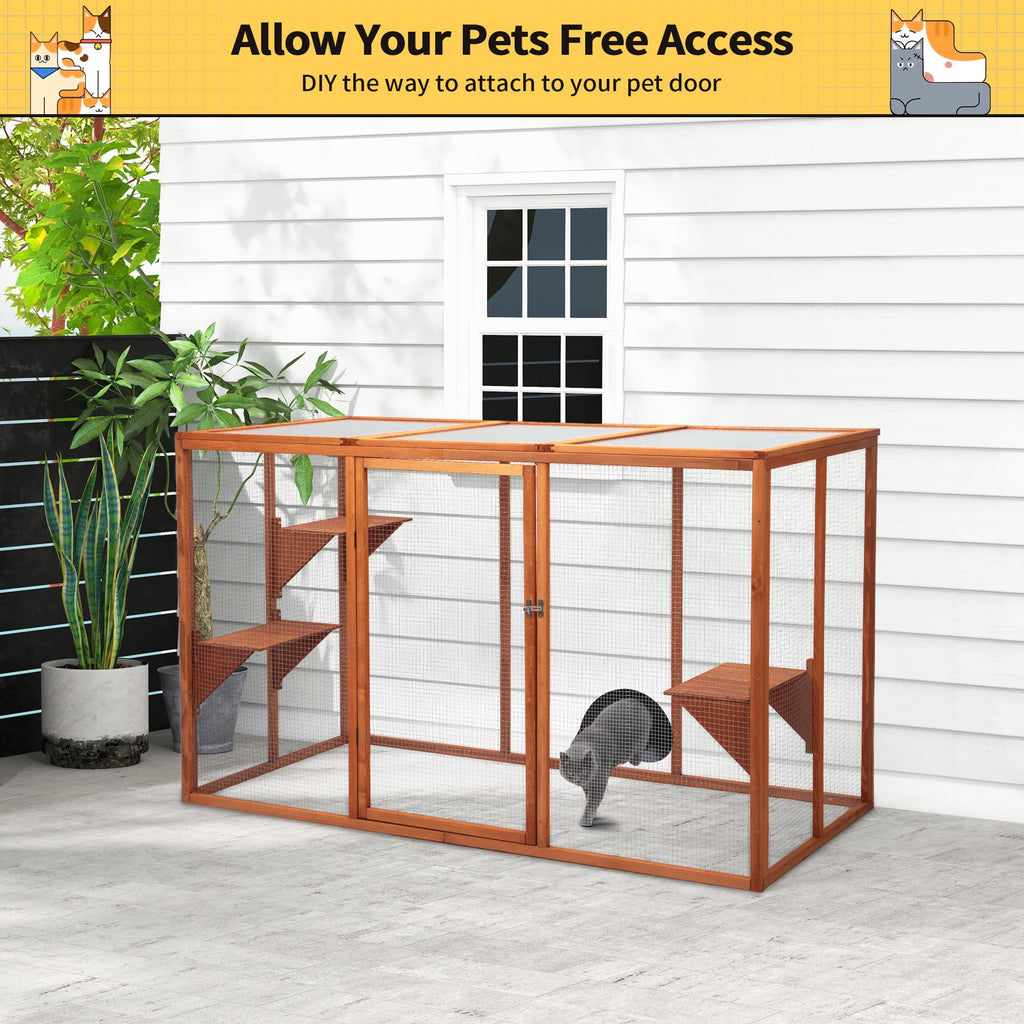 Nyeekoy Catio Outdoor Cat Enclosure, 71" Large Catios for Cats Patio, Outside Cat Enclosures, Cattio with Waterproof Roof, Clearance Cat Cage for Multiple Cats, Orange
