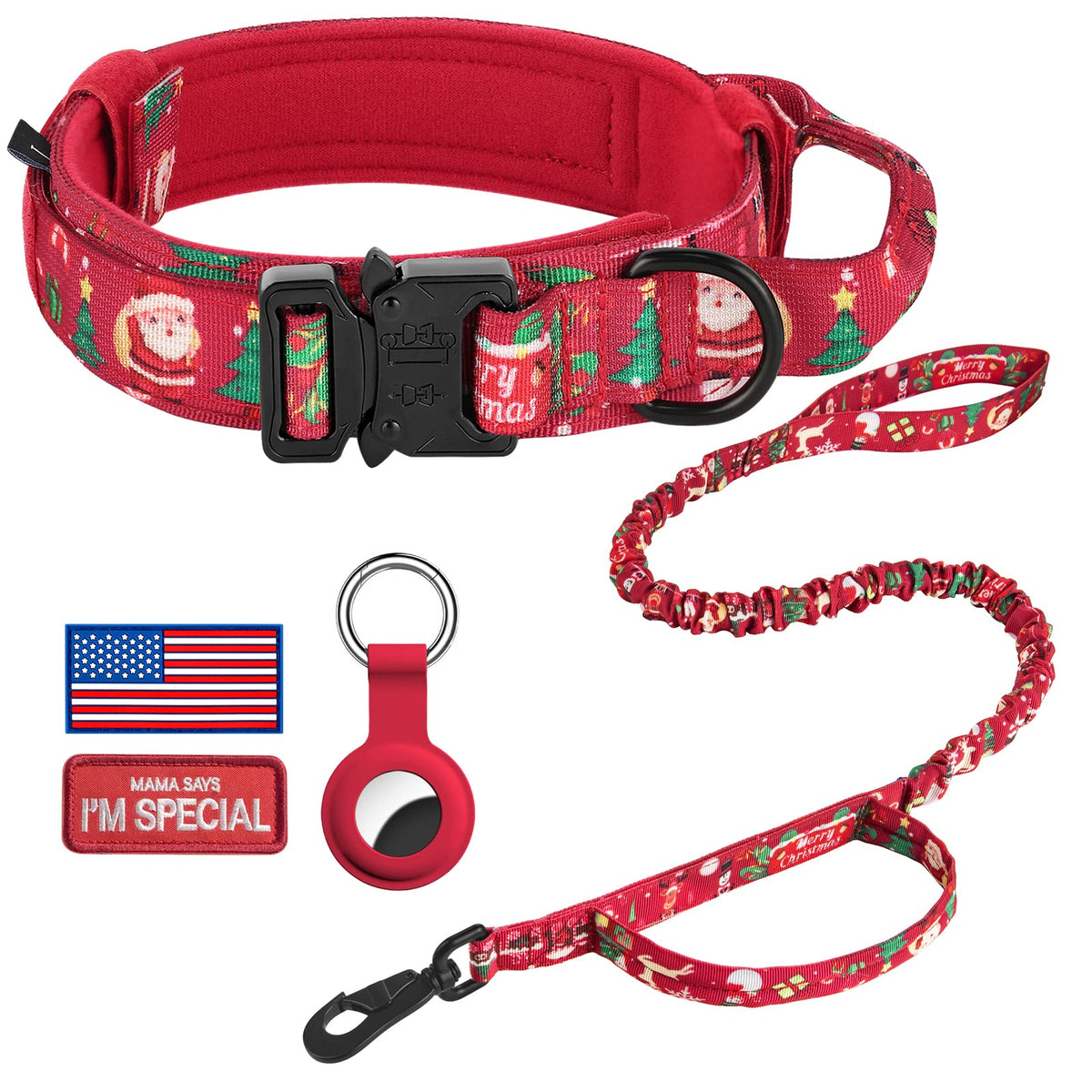 DAGANXI Tactical Dog Collar, Adjustable Military Training Nylon Dog Collar with Control Handle and Heavy Metal Buckle for Medium and Large Dogs, with Patches and Airtags Case (L, Pink)