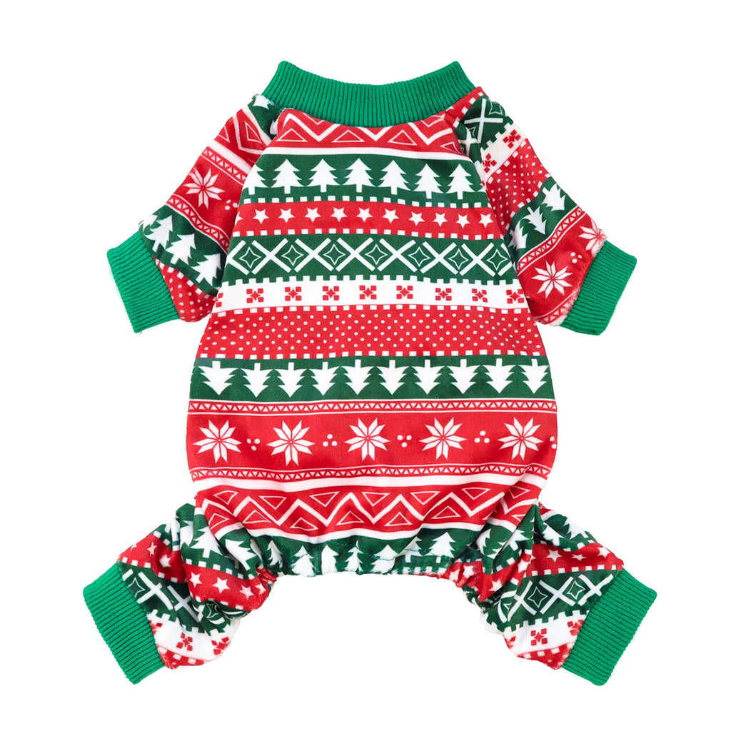 Fitwarm Dog Christmas Outfit, Holiday Pet Clothes for Small Dogs Boy Girl, Festive Pajamas with Feet, Puppy Onesie, Red, Green, XL