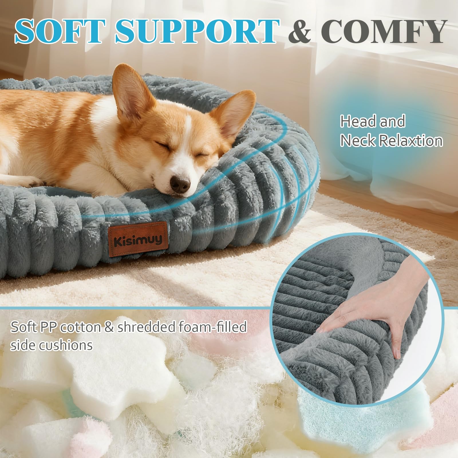 KISIMUY Orthopedic Dog Bed, Durable Calming Bolster Dog Couch Large Dogs