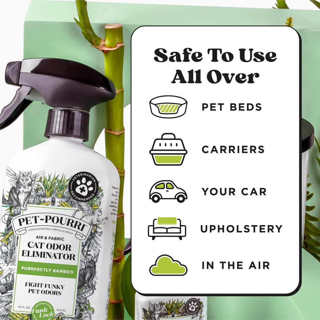 Pet-Pourri Smell Ya Litter Cat Litter Deodorizer Spray, Purrfectly Bamboo 3.4 Fl Oz, Up to 170 Uses, Pet Odor Remover with Essential Oils for Air, Carpet, Urine, Vet Recommended, Bergamot Bamboo Scent