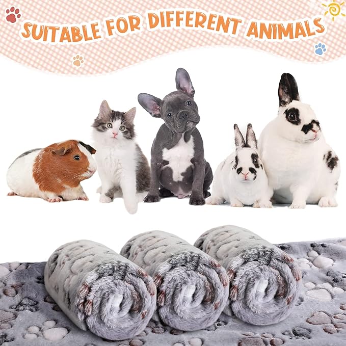 Tatuo 4 Pcs Dog Blanket for Pet Cat Blankets Indoor Puppy Teething Stuff Toys Paw Print Fleece Soft Blanket Sleep Mat for Guinea Pig Cage(Gray,Medium(30 x 20.5 Inch),Square)