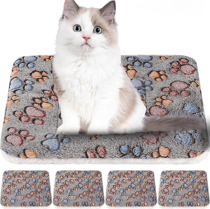 Tuanse 4 Pack Ultra Soft Dog Cat Bed Mat Small Animal Guinea Pig Bed with Cute Print Reversible Fleece Dog Crate Kennel Pad Cozy Washable Thickened Hamster Pet Beds Mat(13 x 19 Inches,Gray)