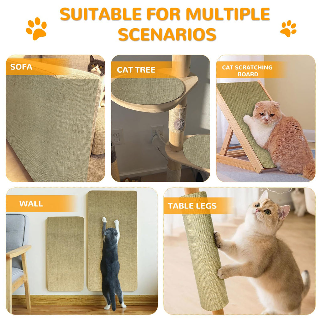 Jute 78.7"x15.8" Trimmable Cat Scratching Mat for Furniture Protector,Versatile Self-Adhesive Anti Cat Scratch Pad for Couch Protection&Cat Scratcher Tree/Post/Wall/Board/Twine Replacement
