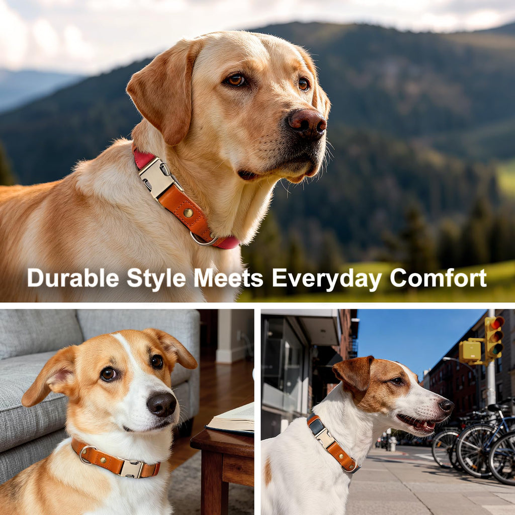 Plutus Pet Genuine Leather & Hemp Dog Collar – Adjustable Heavy Duty Pet Collar with Quick Release Metal Buckle, Soft & Stylish for Puppy and Small, Medium, Large Dogs (Copper Brown, M)