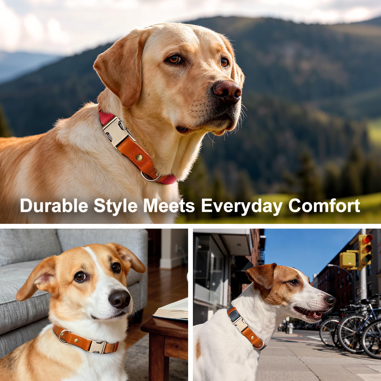 Plutus Pet Genuine Leather & Hemp Dog Collar – Adjustable Heavy Duty Pet Collar with Quick Release Metal Buckle, Soft & Stylish for Puppy and Small, Medium, Large Dogs (Copper Brown, M)