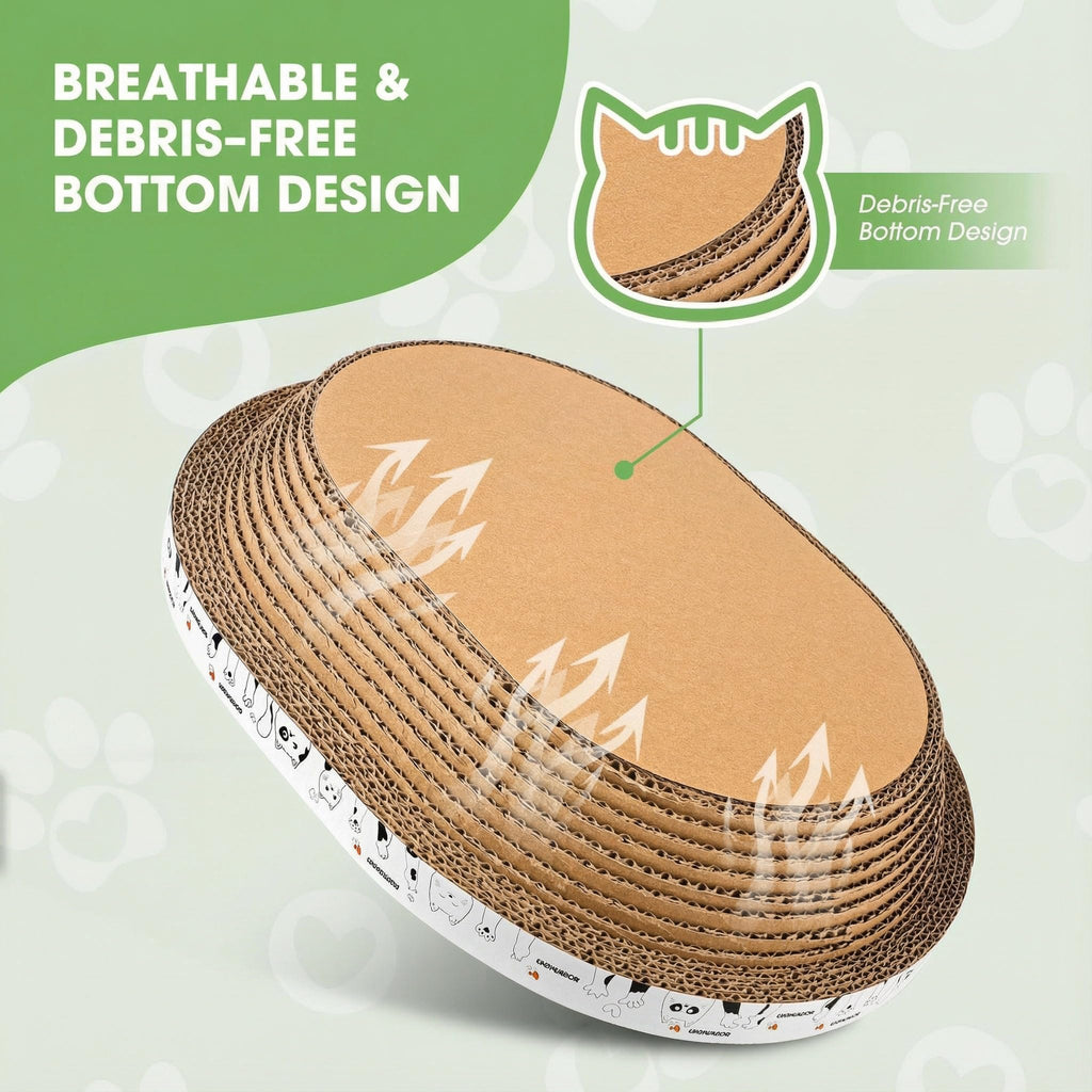 All-in-One Cardboard Cat Scratchers for Indoor Cats, Oval Cat Scratch Box & Lounger Beds Kitten Loves, Durable Cat Scratching Pads + Bonus Toys Couch Cat Scratch Protector