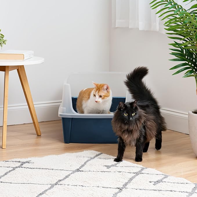 IRIS USA XX-Large Cat Litter Box, Open Top Extra Large Litter Box for Big Cats and Multi-Cat Households, High Sided Scatter Shield, Easy to Clean, 30"L x 20"W x 14"H, Navy