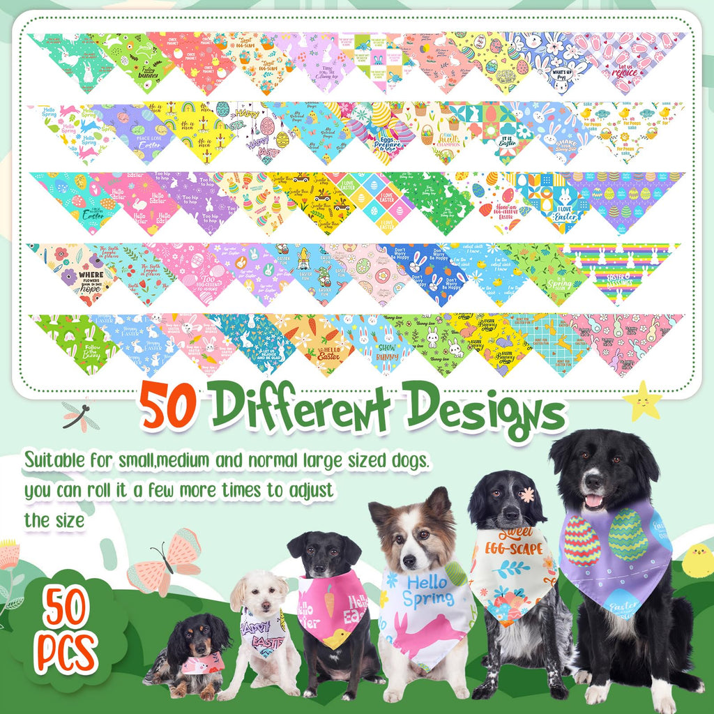 Chunful 50 Pcs Easter Bandanas for Dog Pet Bandanas Bulk Dog Triangle Scarf Bib Seasonal Pet Costume Adjustable Cat Outfit Washable Bids Kerchief for Small Medium Puppy