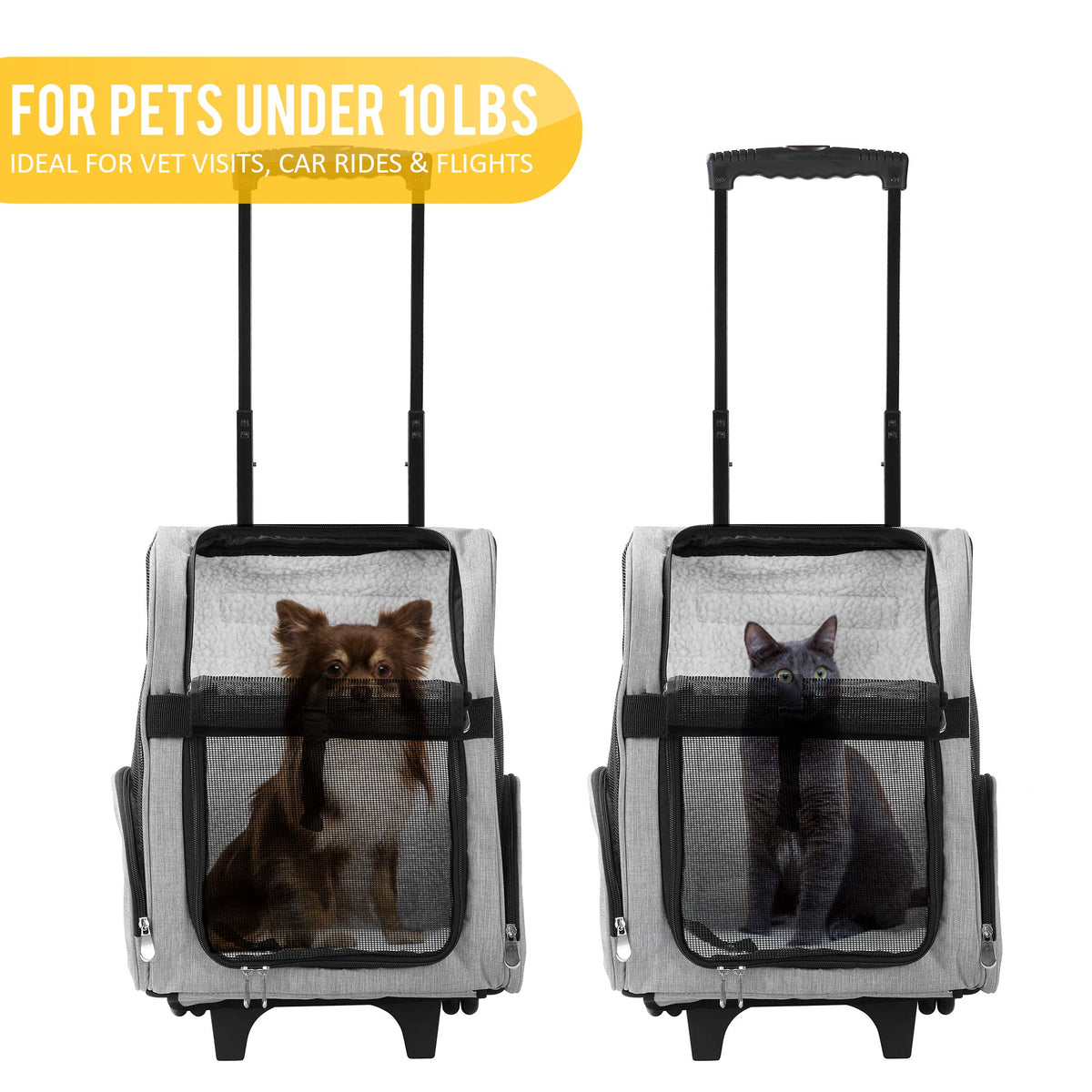 KOPEKS Deluxe Backpack Pet Travel Carrier with Double Wheels for Pets up to 18 Pounds - Grey
