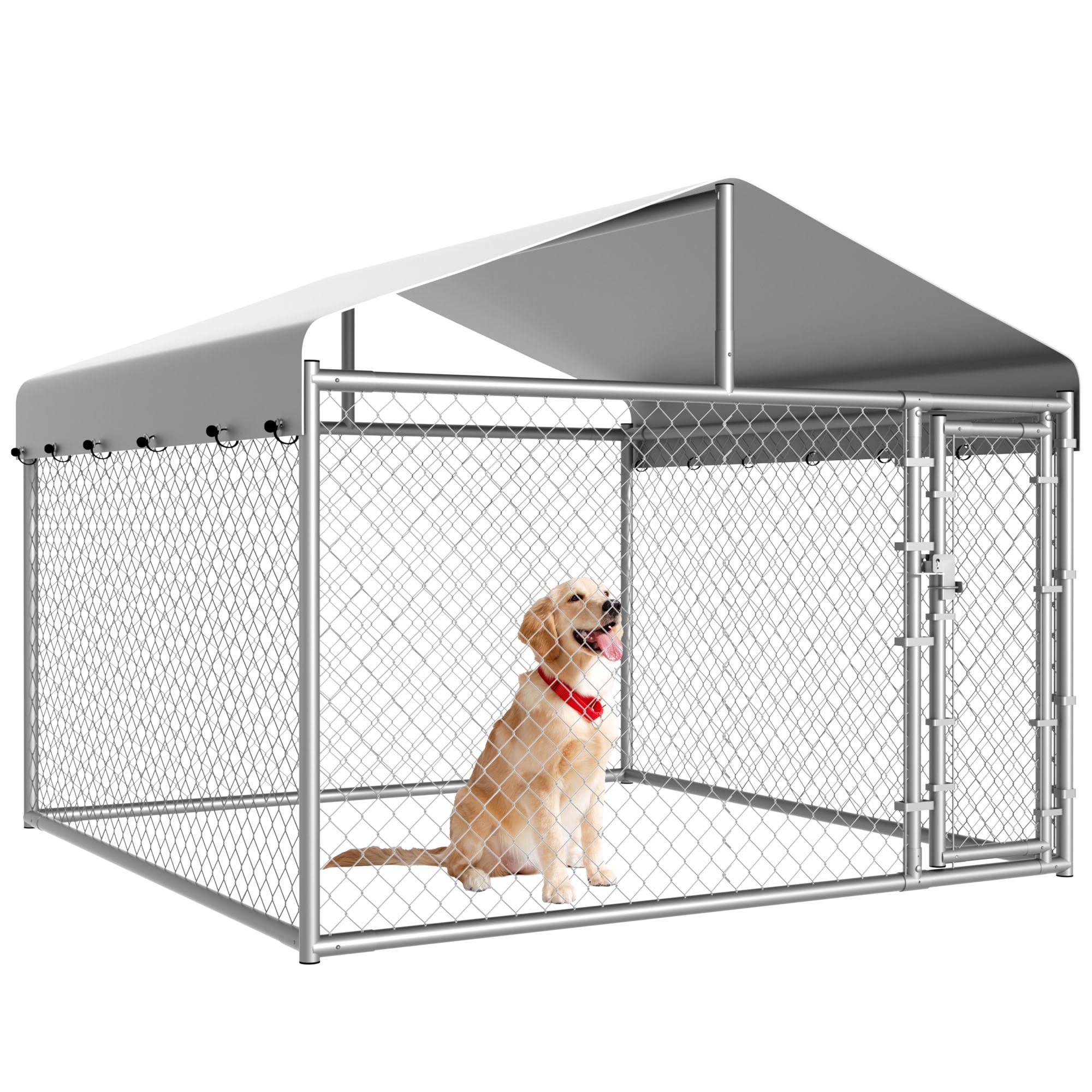 Dog Kennel Outside with Roof, Large Dog Run Enclosure, Outdoor Heavy Duty Pens House Pet Playpen with Galvanized Chain Link Waterproof Cover and Secure Lock(6.76'Lx6.76'Wx5.64'H)