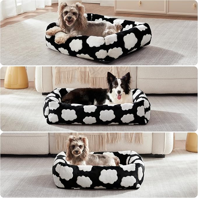 JOEJOY XL Dog Beds Large Sized Dog, Rectangle Washable Orthopedic Pet Bed with Removable Zipper Cover, Cute Soft Calming Puppy Pet Bed with Jacquard Shaggy Plush & Non Skid Bottom
