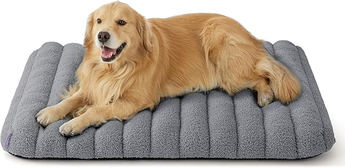 LE SURE Cute Orthopedic Dog Bed for Extra Large Dogs, XL Waterproof Chic Flat Pet Beds with Removable Washable Cover, Fuzzy Thick Egg Crate Foam Pet Mat for Indoor Use (44" x 32", Grey)
