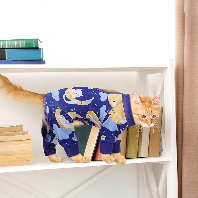 PUMYPOREITY Cat Hair Sticky Sweater, Stretchy 4-Leg Design for Fur Control, Recovery Suit - Breathable & Lightweight for Post-Surgery Protection, Cat Onsie Prevents Licking Wounds, Blue, XL