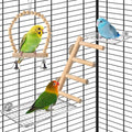 DBNESS 4Pcs Bird Perches Toys, Stainless Steel Perch Platform (2 Sizes), Natural Wood Parrot Climbing Ladder & Swing with Bell, Play Gym Cage Accessories for Budgie Cockatiel Lovebird Canary Conure