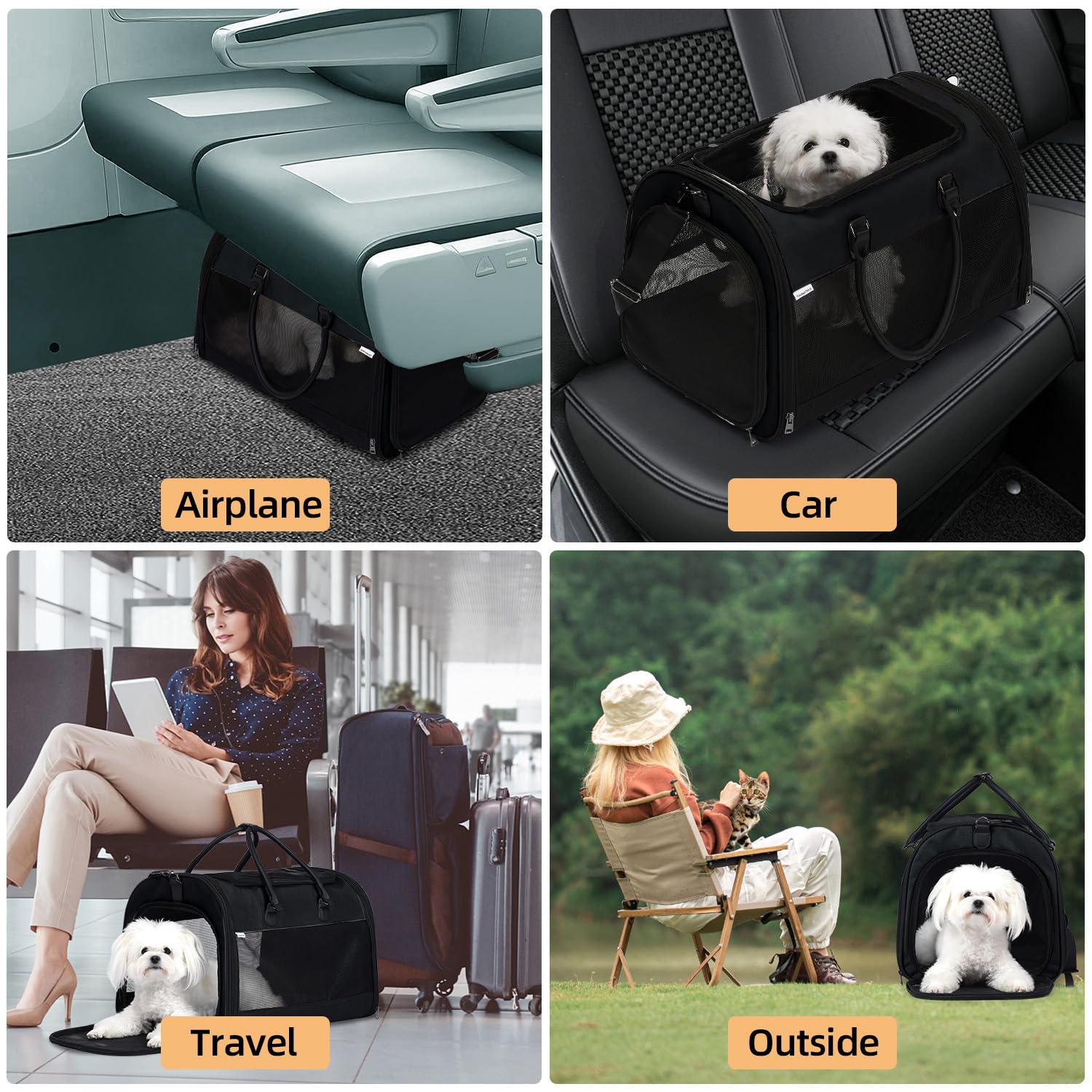 PET MARVEL Cat Carrier Soft Sided Large for Pet Dogs up to 25 Lbs, Airline Approved Mesh Pet Travel Bag, Breathable Bite-Resistant Fabric with Removable Washable Mat