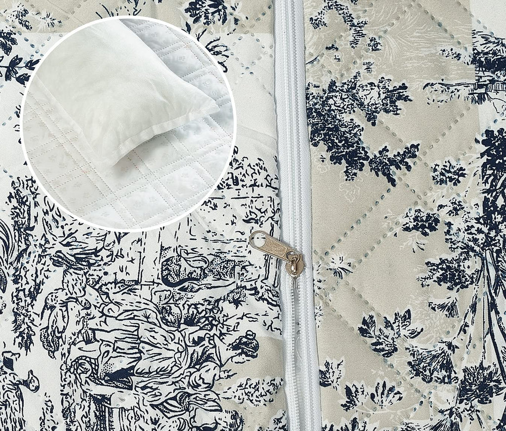 Brilliant Sunshine Quilted Calming Dog Bed Mat, Removable Washable Cover, Cushion Protector and Couch Covers for Dogs, Pets, Cats, Medium, Blue Beige Toile