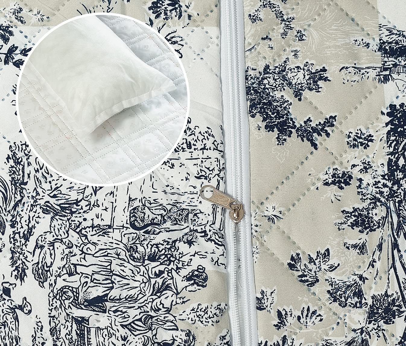Brilliant Sunshine Quilted Calming Dog Bed Mat, Removable Washable Cover, Cushion Protector and Couch Covers for Dogs, Pets, Cats, Medium, Blue Beige Toile