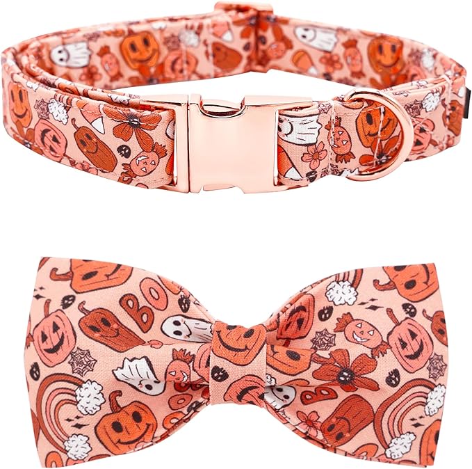 Bobo Rainbow Halloween Dog Collar, Pet Collar Bow Pumpkin Pet Collar Girl Boy Holiday Pet Collars Gift Bow Dog Collar Cute Soft Puppy Collar for X-Small Puppy