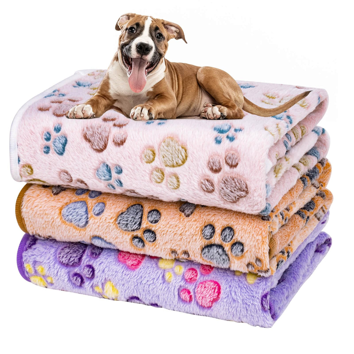 Dono 1 Pack 3 Dog Blankets, Soft Fluffy Fleece Pet Blanket Warm Sleep Mat Paw Print Design Puppy Kitten Throw Blankets Doggy Blanket for Dogs