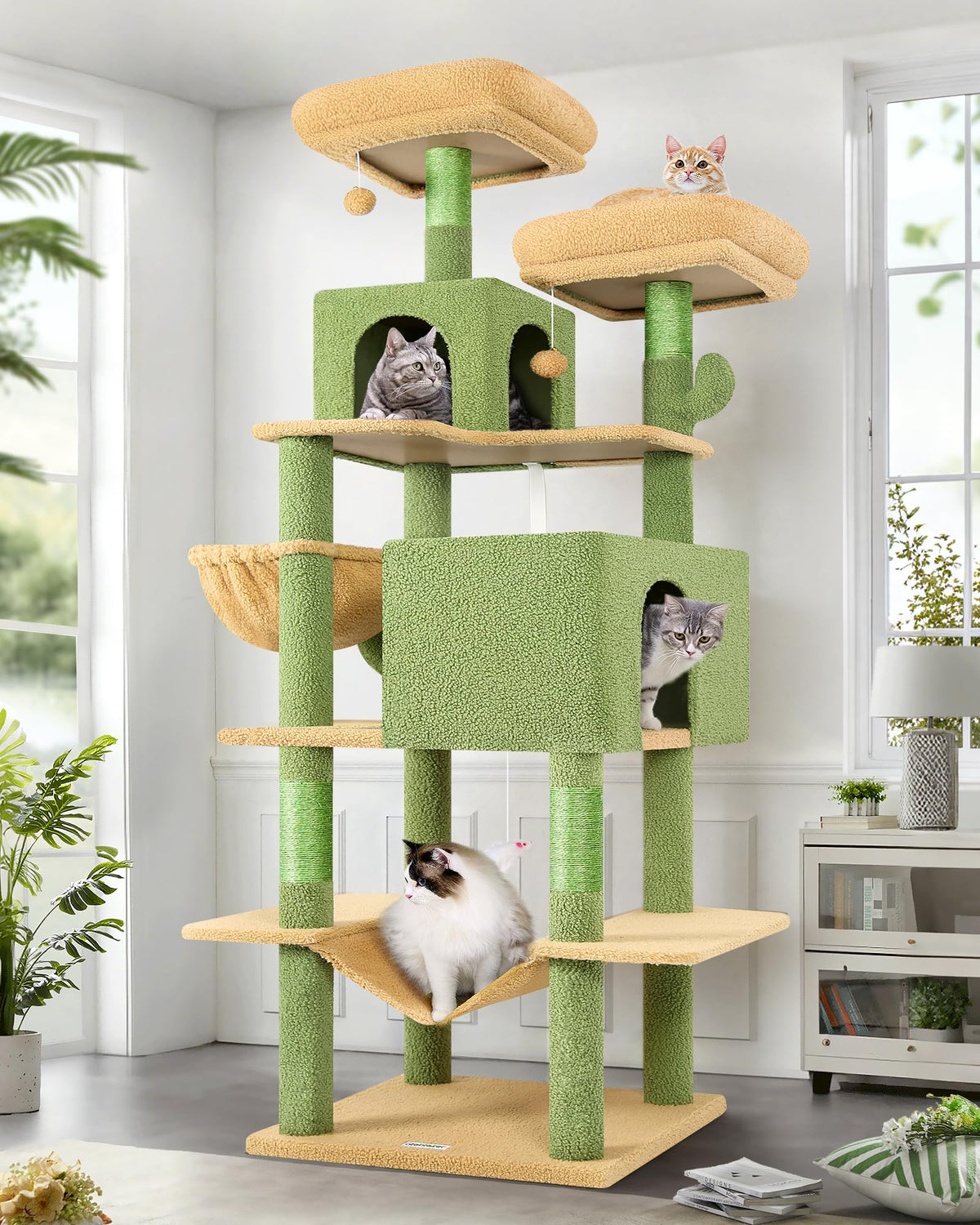 Globlazer Extra Tall Cat Tree Tower for Indoor Cats, 76in, F76, Cactus
